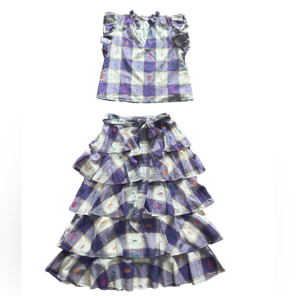 MARIE OLIVER purple plaid top&skirt set Size:S